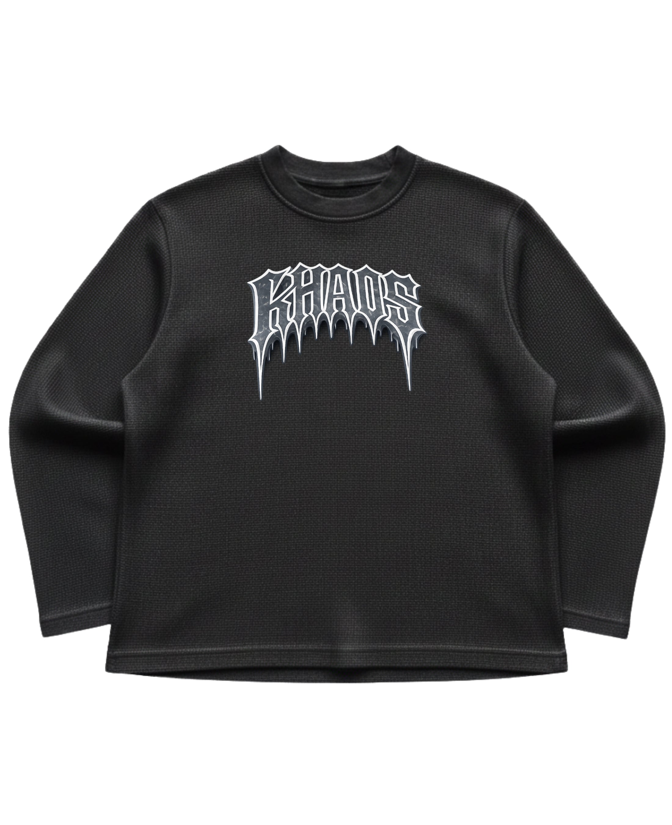 Black waffle knit oversized full-sleeve Front Design