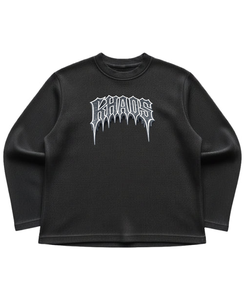 Black waffle knit oversized full-sleeve Front Design